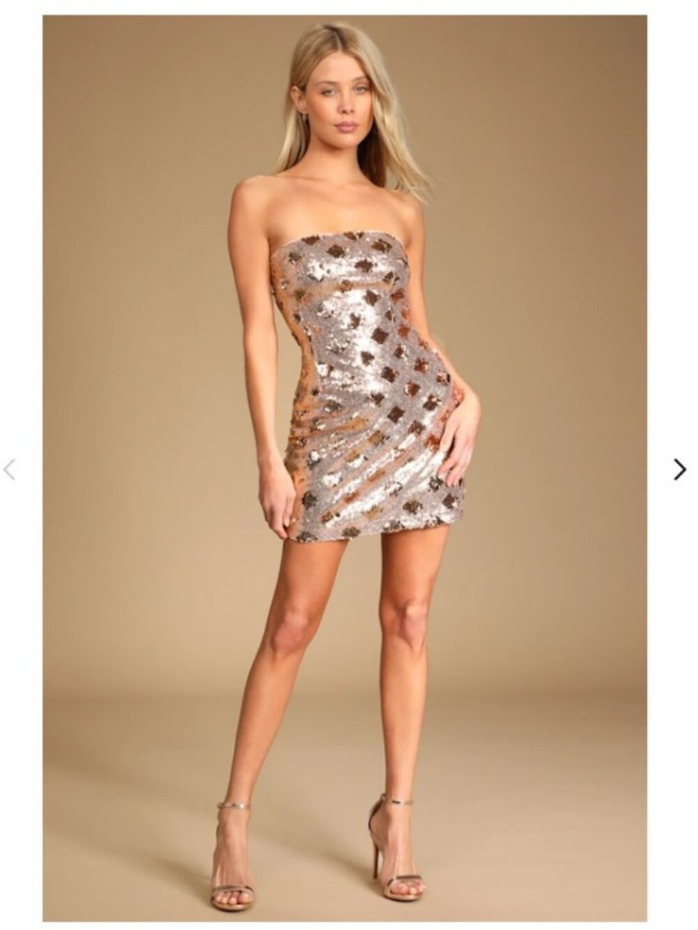 NWT Lulus Glamorous Life Rose Gold All Over Sequin Strapless Mini Dress - Size S
